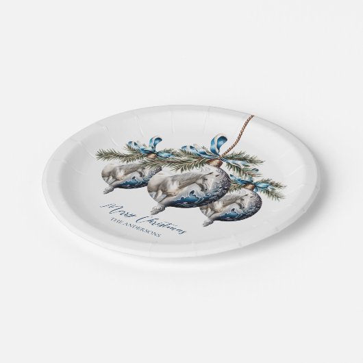 Elegant blauw Kerstmis wit paard ruitersport Papieren Bordje (Gekanteld)