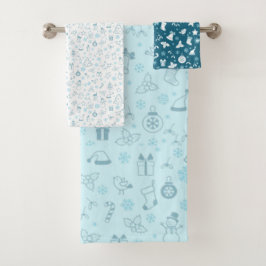 Elegant Blauw Kerstpatroon Bad Handdoek