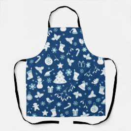 Elegant Blauw Kerstpatroon Schort