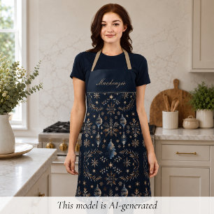 Elegant Blauw Kerstvakantie Monogram Schort