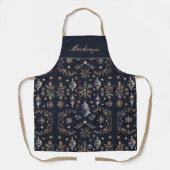 Elegant Blauw Kerstvakantie Monogram Schort (Voorkant)