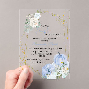 Elegant blauw klein pompoen jongen Baby shower Acryl Uitnodigingen
