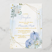 Elegant blauw klein pompoen jongen Baby shower Folie Uitnodiging (Voorkant)