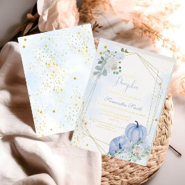 Elegant blauw klein pompoen jongen Baby shower Folie Uitnodiging