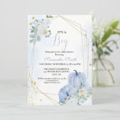 Elegant blauw klein pompoen jongen Baby shower Kaart (Staand voorkant)