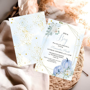 Elegant blauw klein pompoen jongen Baby shower Kaart