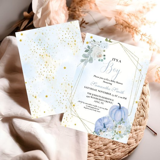 Elegant blauw klein pompoen jongen Baby shower Kaart