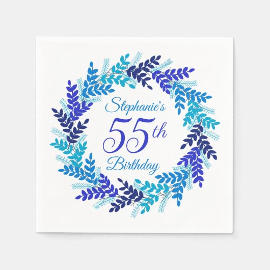 Elegant Blauw Krans 55e Verjaardagsfeestje Servet (Voorkant)