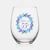 Elegant Blauw Krans 55e Verjaardagsfeestje Wijnglas Zonder Voet (Voorkant)