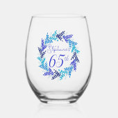 Elegant Blauw Krans 65e Verjaardagsfeestje Wijnglas Zonder Voet (Voorkant)