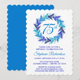 Elegant Blauw Krans 75e Verjaardagsfeestje Kaart