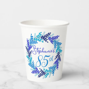 Elegant Blauw Krans 85e Verjaardagsfeestje Papieren Bekers
