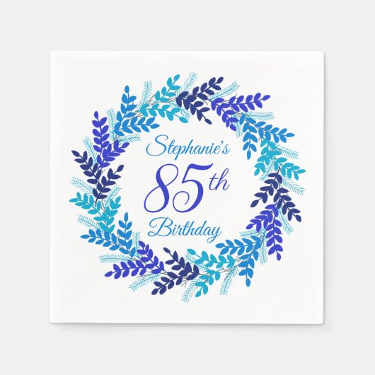 Elegant Blauw Krans 85e Verjaardagsfeestje Servet (Voorkant)