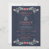 Elegant Blauw Krijtbord Bloemenbruiloft Kaart (Voorkant)