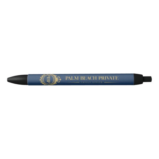 Elegant blauw kunstleder Aangepaste Logo Zwarte Inkt Pen (Voorkant)