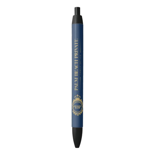 Elegant blauw kunstleder Aangepaste Logo Zwarte Inkt Pen (Voorkant Verticaal)