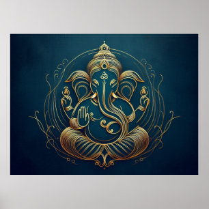 Elegant blauw kunstwerk Ganesha minimalistische el Poster