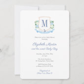 Elegant Blauw Kustmonogram Baby shower voor Jongen Kaart (Voorkant)