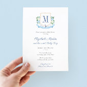 Elegant Blauw Kustmonogram Baby shower voor Jongen Kaart