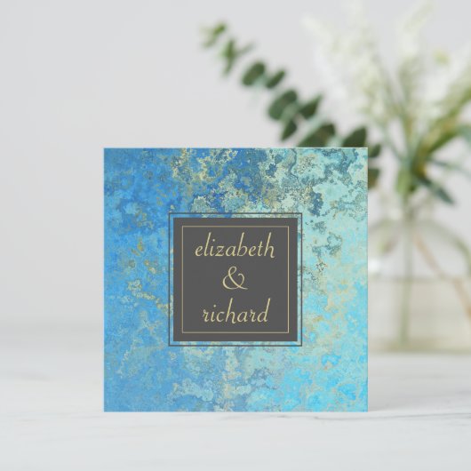 Elegant Blauw Kwarts Bruiloft Kaart (Staand voorkant)