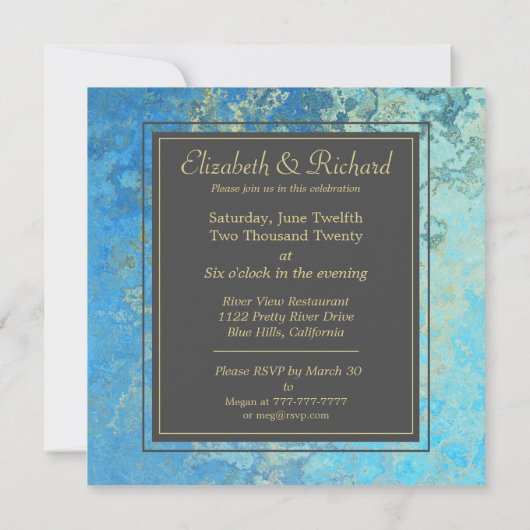 Elegant Blauw Kwarts Bruiloft Kaart (Achterkant)