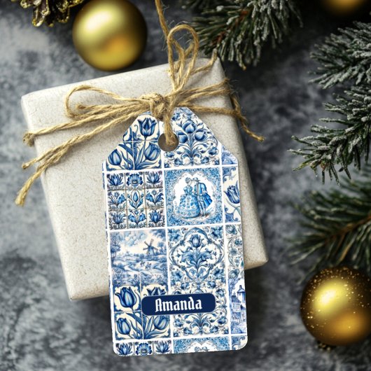 Elegant Blauw land bloementoilet Cadeaulabel