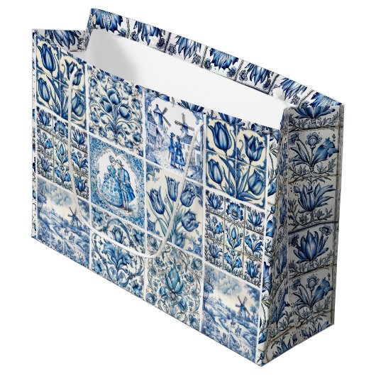 Elegant Blauw land bloementoilet Groot Cadeauzakje (Voorkant Gekanteld)