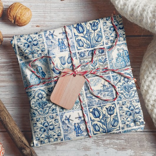 Elegant Blauw land bloementoilet Inpakpapier Vel