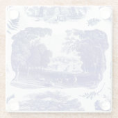 Elegant Blauw Land Pastoral Toile Glass Glazen Onderzetter (Achterkant)
