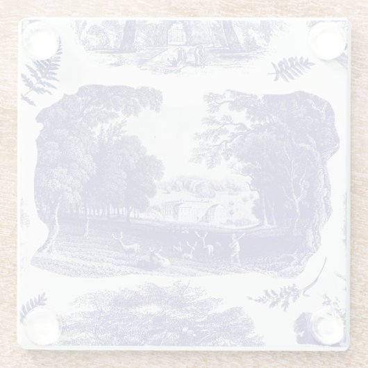 Elegant  Blauw Land Pastoral Toile Glass Glazen Onderzetter (Achterkant)