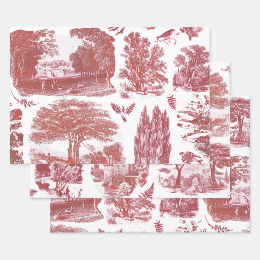 Elegant  Blauw Land Pastorale Toile 3 Inpakpapier Vel (Set)