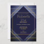 Elegant blauw leder 21e verjaardag Uitnodiging (Voorkant)