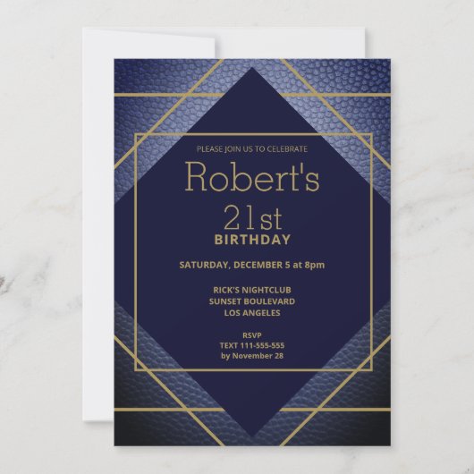 Elegant blauw leder 21e verjaardag Uitnodiging (Voorkant)