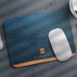 Elegant blauw lederen gouden initiaal monogram muismat