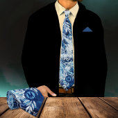 Elegant blauw licht reflectie monogram stropdas