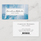 Elegant blauw licht Waterverf Eenvoudig aangepast Visitekaartje (Voorkant / Achterkant)