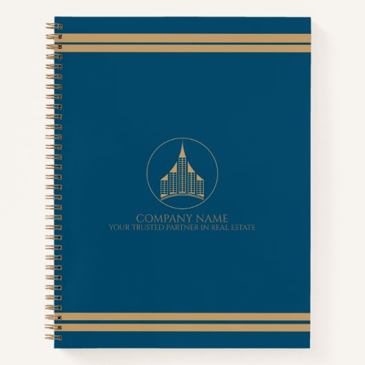 Elegant blauw, lichtbruin chique makelaar notitieboek (Voorkant)