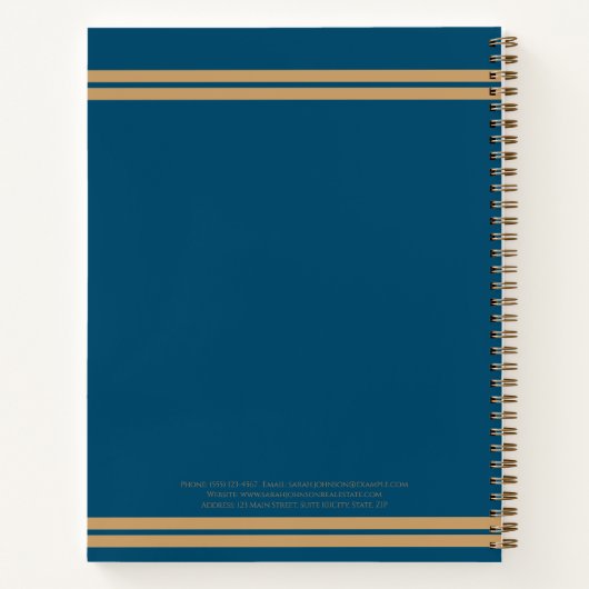 Elegant blauw, lichtbruin chique makelaar notitieboek (Achterkant)