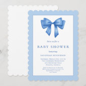 Elegant blauw lint boog Baby shower Kaart (Voorkant / Achterkant)