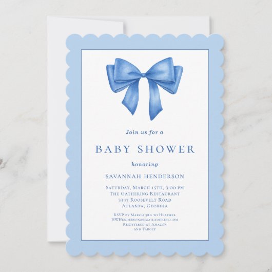Elegant blauw lint boog Baby shower Kaart (Voorkant)