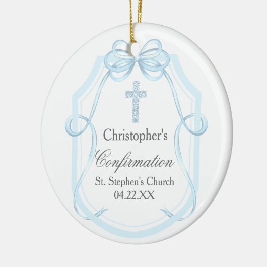 Elegant blauw lint boog bevestiging cadeau keramisch ornament (Links)