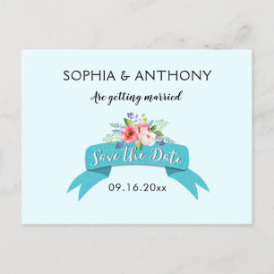 Elegant blauw lint en bloem Save the Date Aankondigingskaart