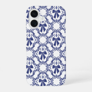 Elegant Blauw Lint Sierpatroon iPhone 16 Hoesje