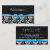 Elegant Blauw Lint Zwart & Wit Damasks 2a Visitekaartje (Voorkant / Achterkant)