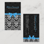 Elegant Blauw Lint Zwart & Wit Damasks 2b Visitekaartje (Voorkant / Achterkant)