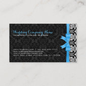 Elegant Blauw Lint Zwart & Wit Damasks 2b Visitekaartje (Achterkant)