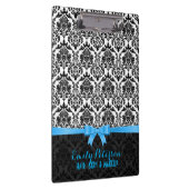 Elegant Blauw Lint Zwart & Wit Damasks Klembord (Rechts)