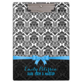Elegant Blauw Lint Zwart & Wit Damasks Klembord (Voorkant)