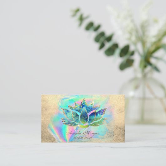 Elegant Blauw Lotus Bloem Holografisch Inc Visitekaartje (Staand voorkant)