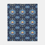 Elegant Blauw Lotus Tegel Patroon Fleece Deken (Voorkant)
